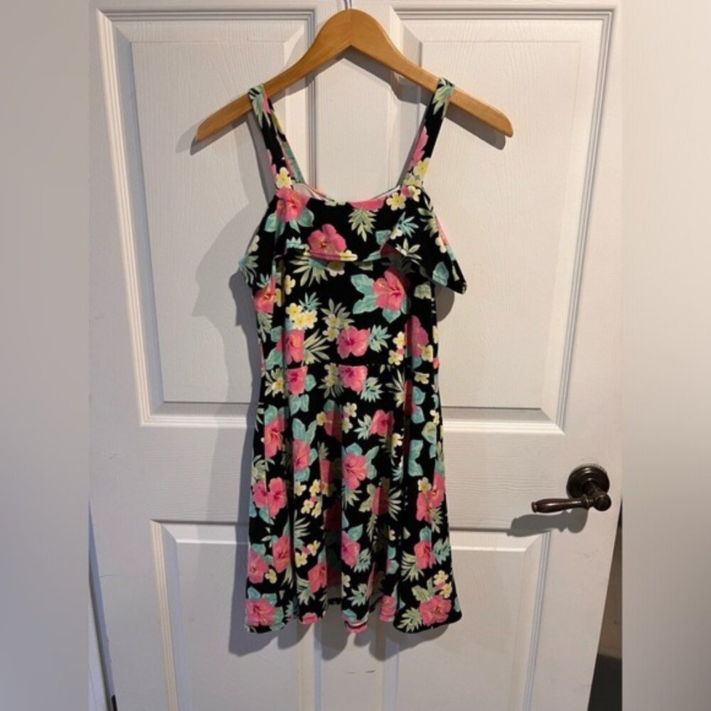 The Children’s Place Girls Black Floral Dress Size XL 14 Ruffle Strap Sundress